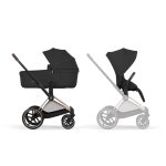 Cărucior 2 în 1 PRIAM Comfort cadru Rosegold cu Landou pliabil și parte sport Sepia Black Cybex Platinum