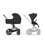 Cărucior 2 în 1 PRIAM Comfort cadru Matt Black cu Landou pliabil și parte sport Sepia Black Cybex Platinum
