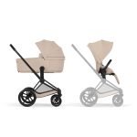 Cărucior 2 în 1 PRIAM Comfort cadru Matt Black cu Landou pliabil și parte sport Cozy Beige Cybex Platinum