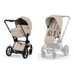 Cărucior 2 în 1 ePRIAM Comfort cadru Matt Black cu Landou pliabil și parte sport Cozy Beige Cybex Platinum