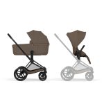 Cărucior 2 în 1 PRIAM Comfort cadru Matt Black cu Landou pliabil și parte sport Coconut Brown Cybex Platinum