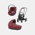 Carucior 2 in 1 Landou PRIAM Lux Rosenrot Red | dark red +Cadru Carucior pentru Copii Priam Chrome Brown + Scoica Auto CLOUD T I-SIZE Rosenrot Red | dark red Cybex Platinum