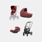 Carucior 3 in 1 Landou PRIAM Lux Rosenrot Red | dark red +Cadru Carucior pentru Copii Priam Chrome Brown + Scoica Auto CLOUD T I-SIZE Rosenrot Red | dark red + Parte Sport Carucior PRIAM Rosenrot Red | dark red Cybex Fashion