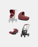 Carucior 3 in 1 Landou PRIAM Lux Rosenrot Red | dark red +Cadru Carucior pentru Copii Priam Chrome Brown + Scoica Auto CLOUD T I-SIZE Rosenrot Red | dark red + Parte Sport Carucior PRIAM Rosenrot Red | dark red Cybex Fashion