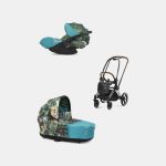 Carucior 2 in 1 Landou Priam Lux pentru căruciorul Priam Design Collaborations We The Best | mid turquoise + Cadru Carucior pentru Copii Priam Chrome Brown + Scoica Auto CLOUD T I-SIZE WE THE BEST BLUE | mid turquoise Cybex Platinum