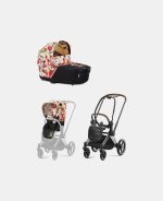 Carucior 2 in 1 Landou Priam Lux pentru căruciorul Priam Fashion Collections Spring Blossom Light + Cadru Carucior pentru Copii Priam Chrome Brown + Parte Sport Carucior Priam Fashion Collections Spring Blossom Light Beige Cybex Fashion
