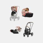 Carucior 3 in 1 Landou Priam Lux pentru căruciorul Priam Fashion Collections Spring Blossom Light + Cadru Carucior pentru Copii Priam Chrome Brown + Scoica Auto CLOUD T I-SIZE Spring Blossom Light | light beige + Parte Sport Carucior Priam Fashion Collections Spring Blossom Light Beige Cybex Fashion