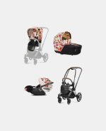 Carucior 3 in 1 Landou Priam Lux pentru căruciorul Priam Fashion Collections Spring Blossom Light + Cadru Carucior pentru Copii Priam Chrome Brown + Scoica Auto CLOUD T I-SIZE Spring Blossom Light | light beige + Parte Sport Carucior Priam Fashion Collections Spring Blossom Light Beige Cybex Fashion