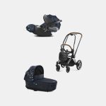 Carucior 2 in 1 Landou Priam Lux pentru căruciorul Priam Fashion Collections Jewels of Nature | dark blue + Cadru Carucior pentru Copii Priam Chrome Brown + Scoica Auto CLOUD T I-SIZE Jewels of Nature | dark blue Cybex Platinum
