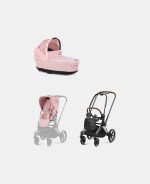 Carucior 2 in 1 Landou Priam Lux pentru căruciorul Priam Fashion Collections Pale Blush + Cadru Carucior pentru Copii Priam Chrome Brown + Parte Sport Carucior Priam Fashion Collections Pale Blush Cybex Fashion