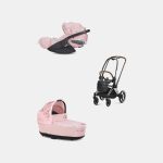 Carucior 2 in 1 Landou Priam Lux pentru căruciorul Priam Fashion Collections Pale Blush + Cadru Carucior pentru Copii Priam Chrome Brown + Scoica Auto CLOUD T I-SIZE SIMPLY FLOWERS PINK | light pink Cybex Platinum