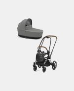 Carucior Nou Nascut Priam: Cadru Carucior pentru Copii Priam Chrome Brown + Landou PRIAM Lux Soho Grey Cybex Platinum