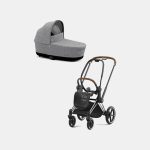 Carucior Nou Nascut Priam: Cadru Carucior pentru Copii Priam Chrome Brown + Landou PRIAM Lux Manhattan Grey Plus Cybex Platinum