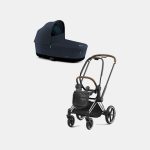 Carucior Nou Nascut Priam: Cadru Carucior pentru Copii Priam Chrome Brown + Landou PRIAM Lux Midnight Blue Plus Cybex Platinum