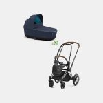 Carucior Nou Nascut Priam: Cadru Carucior pentru Copii Priam Chrome Brown + Landou PRIAM Lux Dark Navy Cybex Platinum