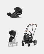 Carucior 2 in 1 Cadru Carucior pentru Copii Priam Chrome Brown + Parte Sport Carucior Priam Sepia Black + Scoică Auto pentru Copii Cloud T i-Size Comfort Sephia Black Cybex Platinum - imagine 2