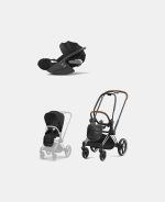 Carucior 2 in 1 Cadru Carucior pentru Copii Priam Chrome Brown + Parte Sport Carucior Priam Sepia Black + Scoică Auto pentru Copii Cloud T i-Size Comfort Sephia Black Cybex Platinum