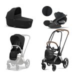 Carucior 3 in 1 Cadru Carucior pentru Copii Priam Chrome Brown + Parte Sport Carucior Priam Sepia Black + Landou PRIAM Lux Sepia Black + Scoică Auto pentru Copii Cloud T i-Size Plus Sephia Black Cybex Platinum