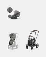 Carucior 2 in 1 Cadru Carucior pentru Copii Priam Chrome Brown + Parte Sport Carucior Priam Mirage Grey + Scoică Auto pentru Copii Cloud T i-Size Plus Mirage Grey Cybex Platinum - imagine 2