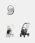 Carucior 2 in 1 Cadru Carucior pentru Copii Priam Chrome Brown + Parte Sport Carucior Priam Off White Cybex Platinum + Scoică Auto pentru Copii Cloud T i-Size Plus Platinum White Cybex Platinum - imagine 2