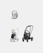 Carucior 2 in 1 Cadru Carucior pentru Copii Priam Chrome Brown + Parte Sport Carucior Priam Off White Cybex Platinum + Scoică Auto pentru Copii Cloud T i-Size Plus Platinum White Cybex Platinum