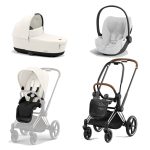 Carucior 3 in 1 Cadru Carucior pentru Copii Priam Chrome Brown + Parte Sport Carucior Priam Off White + Landou PRIAM Lux Off White + Scoică Auto pentru Copii Cloud T i-Size Plus White Cybex Platinum