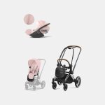 Carucior 2 in 1 Cadru Carucior pentru Copii Priam Chrome Brown + Parte Sport Carucior Priam Peach Pink + Scoică Auto pentru Copii Cloud T i-Size Plus Peach Pink Cybex Platinum