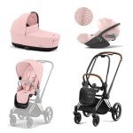 Carucior 3 in 1 Cadru Carucior pentru Copii Priam Chrome Brown + Parte Sport Carucior Priam Peach Pink + Landou PRIAM Lux Peach Pink + Scoică Auto pentru Copii Cloud T i-Size Plus Peach Pink Cybex Platinum