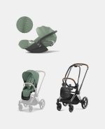 Carucior 2 in 1 : Cadru Carucior pentru Copii Priam Chrome Brown + Parte Sport Carucior Priam Leaf Green + Scoică Auto pentru Copii Cloud T i-Size Plus Leaf Green Cybex Platinum - imagine 2