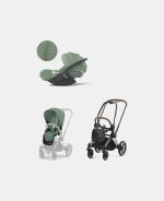 Carucior 2 in 1 : Cadru Carucior pentru Copii Priam Chrome Brown + Parte Sport Carucior Priam Leaf Green + Scoică Auto pentru Copii Cloud T i-Size Plus Leaf Green Cybex Platinum