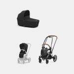 Carucior 2 in 1 Cadru Carucior pentru Copii Priam Chrome Brown + Landou PRIAM Lux Sepia Black + Parte Sport Carucior Priam Sepia Black Cybex Platinum