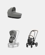 Carucior 2 in 1 Cadru Carucior pentru Copii Priam Chrome Brown + Landou PRIAM Lux Mirage Grey + Parte Sport Carucior Priam Mirage Grey Cybex Platinum - imagine 2