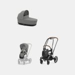 Carucior 2 in 1 Cadru Carucior pentru Copii Priam Chrome Brown + Landou PRIAM Lux Mirage Grey + Parte Sport Carucior Priam Mirage Grey Cybex Platinum