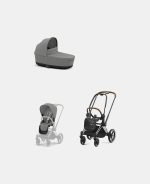Carucior 2 in 1 Cadru Carucior pentru Copii Priam Chrome Brown + Landou PRIAM Lux Mirage Grey + Parte Sport Carucior Priam Mirage Grey Cybex Platinum
