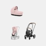 Carucior 2 in 1 Cadru Carucior pentru Copii Priam Chrome Brown + Landou PRIAM Lux Peach Pink + Parte Sport Carucior Priam Peach Pink Cybex Platinum