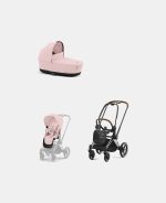 Carucior 2 in 1 Cadru Carucior pentru Copii Priam Chrome Brown + Landou PRIAM Lux Peach Pink + Parte Sport Carucior Priam Peach Pink Cybex Platinum