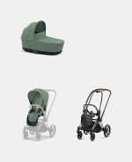 Carucior 2 in 1 Cadru Carucior pentru Copii Priam Chrome Brown + Landou PRIAM Lux Leaf Green + Parte Sport Carucior Priam Leaf Green Cybex Platinum - imagine 2