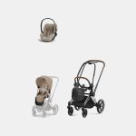 Carucior 2 in 1 Cadru Carucior pentru Copii Priam Chrome Brown + Parte Sport Carucior Priam Cozy Beige + Scoică Auto pentru Copii Cloud T i-Size Plus Cozy Beige Cybex Platinum