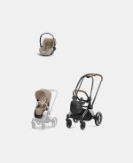 Carucior 2 in 1 Cadru Carucior pentru Copii Priam Chrome Brown + Parte Sport Carucior Priam Cozy Beige + Scoică Auto pentru Copii Cloud T i-Size Plus Cozy Beige Cybex Platinum