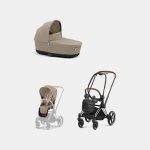 Carucior 2 in 1 Cadru Carucior pentru Copii Priam Chrome Brown + Landou PRIAM Lux Cozy Beige + Parte Sport Carucior Priam Cozy Beige Cybex Platinum