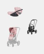 Carucior 2 in 1 Parte Sport Carucior Priam Fashion Collections Pale Blush + Cadru Carucior pentru Copii Priam Chrome Black + Scoica Auto CLOUD T I-SIZE SIMPLY FLOWERS PINK | light pink Cybex Platinum - imagine 2