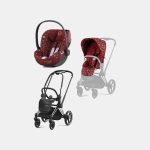 Carucior 2 in 1 Parte Sport Carucior PRIAM Rosenrot Red | dark red + Cadru Carucior pentru Copii Priam Chrome Black + Scoica Auto CLOUD T I-SIZE Rosenrot Red | dark red Cybex Platinum