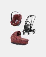 Carucior 2 in 1 Landou PRIAM Lux Rosenrot Red | dark red + Cadru Carucior pentru Copii Priam Chrome Black + Scoica Auto CLOUD T I-SIZE Rosenrot Red | dark red Cybex Platinum