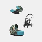 Carucior 2 in 1 Landou Priam Lux pentru căruciorul Priam Design Collaborations We The Best | mid turquoise + Cadru Carucior pentru Copii Priam Chrome Black + Scoica Auto CLOUD T I-SIZE WE THE BEST BLUE | mid turquoise Cybex Platinum