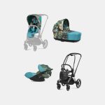 Carucior 3 in 1 Landou Priam Lux pentru căruciorul Priam Design Collaborations We The Best | mid turquoise + Cadru Carucior pentru Copii Priam Chrome Black + Scoica Auto CLOUD T I-SIZE WE THE BEST BLUE | mid turquoise + Parte Sport Carucior Priam Design Collaborations We The Best Cybex Fashion