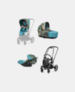 Carucior 3 in 1 Landou Priam Lux pentru căruciorul Priam Design Collaborations We The Best | mid turquoise + Cadru Carucior pentru Copii Priam Chrome Black + Scoica Auto CLOUD T I-SIZE WE THE BEST BLUE | mid turquoise + Parte Sport Carucior Priam Design Collaborations We The Best Cybex Fashion