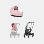 Carucior 2 in 1 Landou Priam Lux pentru căruciorul Priam Fashion Collections Pale Blush + Cadru Carucior pentru Copii Priam Chrome Black + Parte Sport Carucior Priam Fashion Collections Pale Blush Cybex Fashion