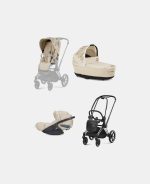 Carucior 3 in 1 Landou Priam Lux pentru căruciorul Priam Fashion Collections Nude Beige + Cadru Carucior pentru Copii Priam Chrome Black + Scoica Auto CLOUD T I-SIZE SIMPLY FLOWERS BEIGE | mid beige + Parte Sport Carucior Priam Fashion Collections Nude Beige Cybex Fashion