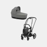 Carucior Nou Nascut Priam: Cadru Carucior pentru Copii Priam Chrome Black + Landou PRIAM Lux Soho Grey Cybex Platinum