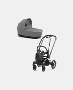 Carucior Nou Nascut Priam: Cadru Carucior pentru Copii Priam Chrome Black + Landou PRIAM Lux Soho Grey Cybex Platinum